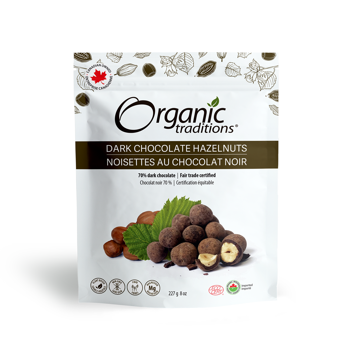 organic traditions dark chocolate hazelnuts front of bag image