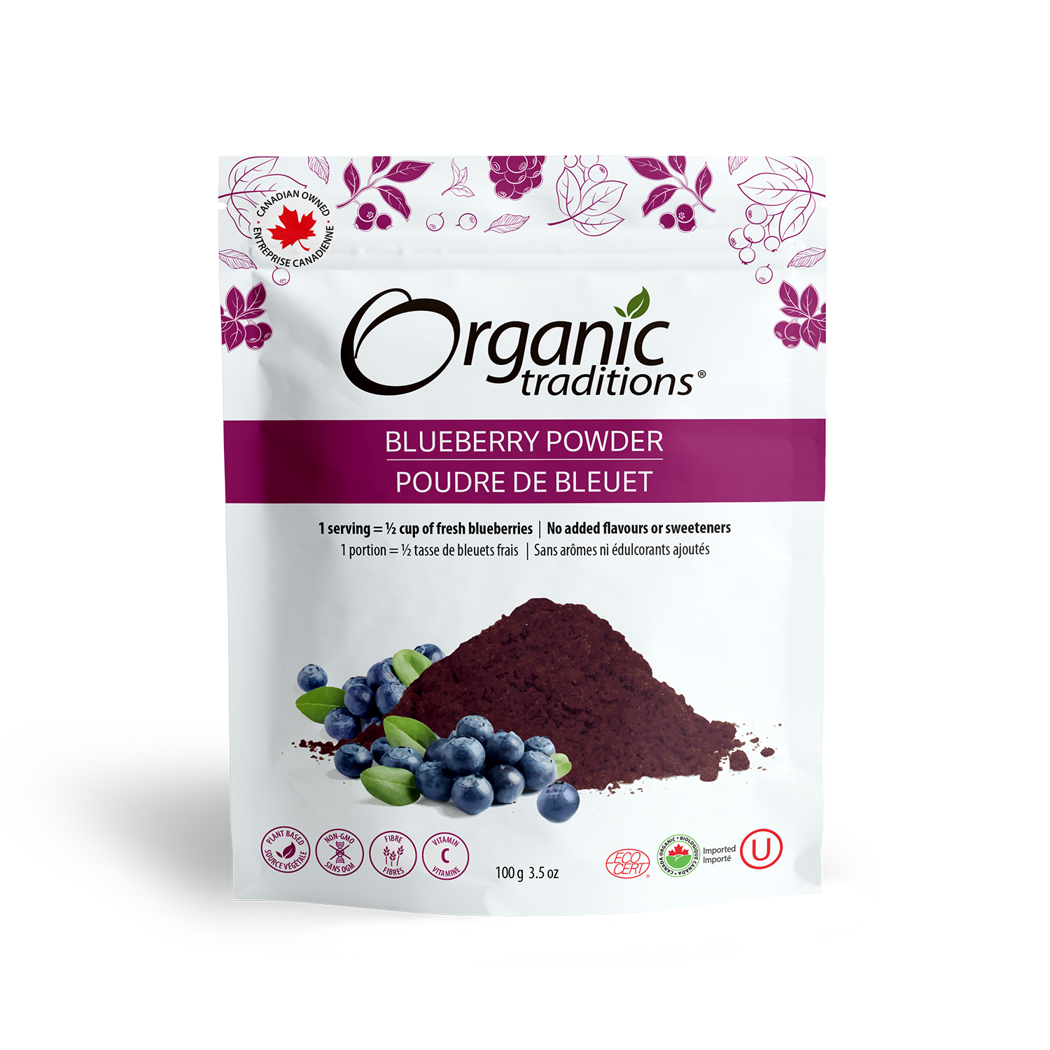 organic traditions blueberry powder front of bag image