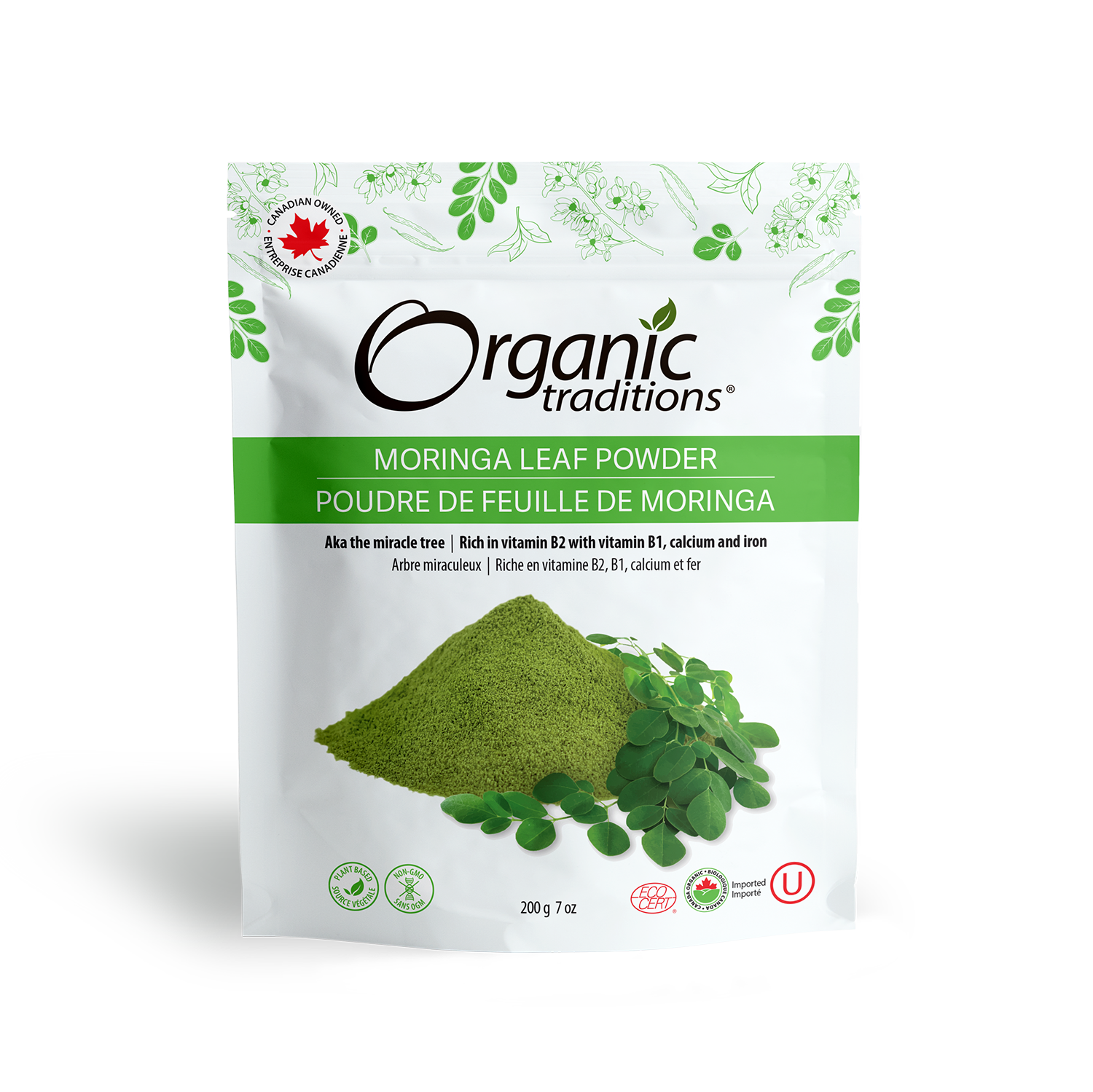organic traditions moringa leaf powder front of bag image