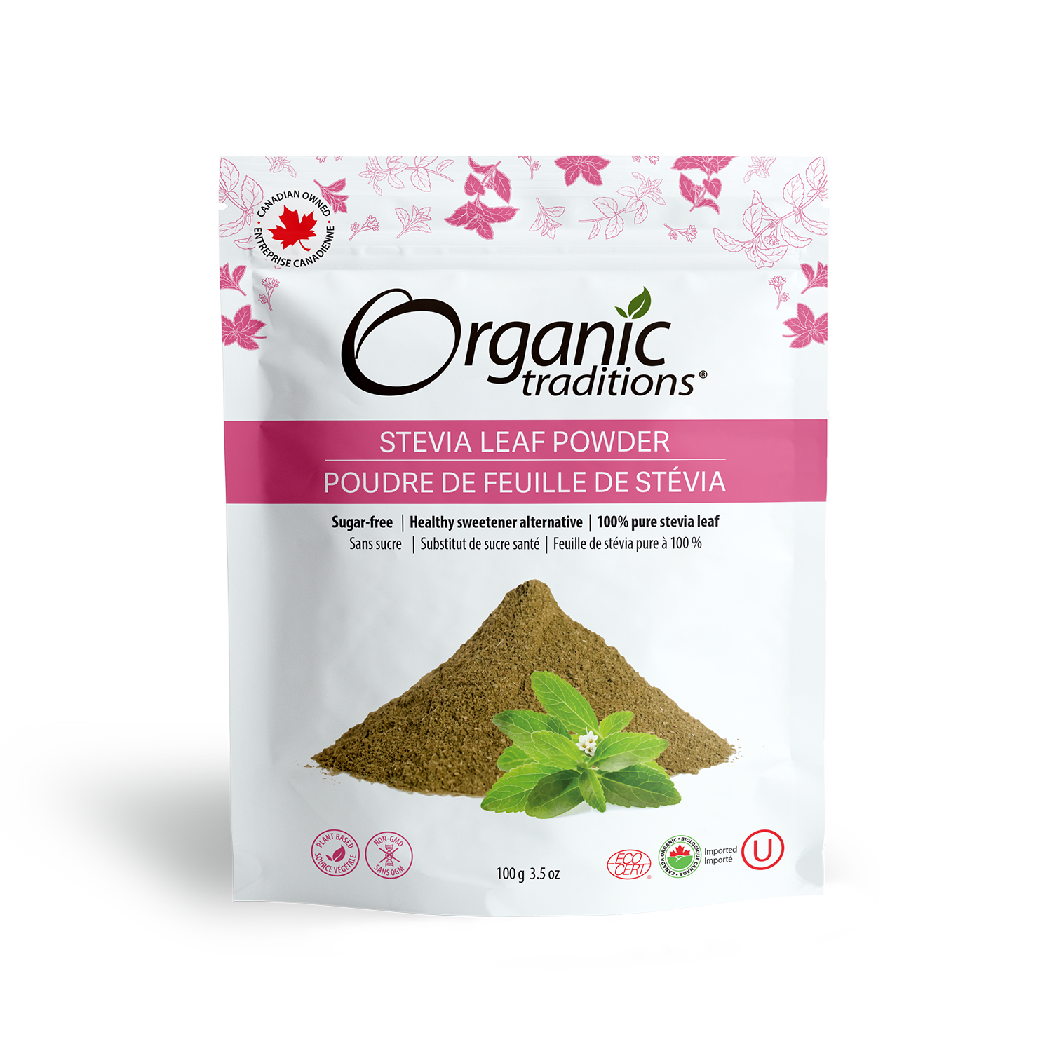 organic traditions stevia leaf powder front of bag image