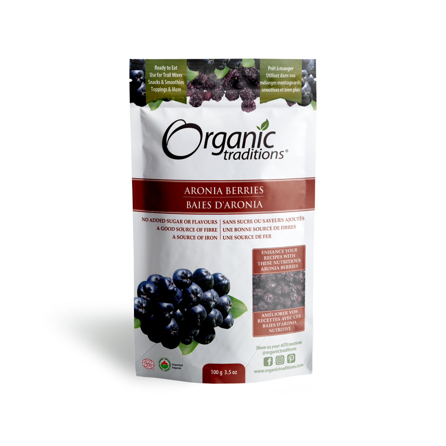 organic aronia berries by organic traditions front of bag image